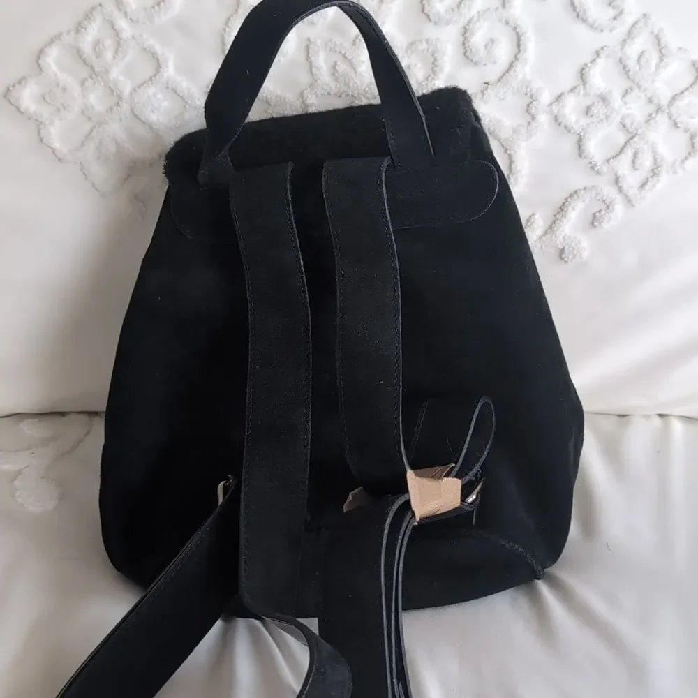 UGG Australia Nordie🖤 Black Shearling & Sueded Drawstring Mini Backpack NWOT